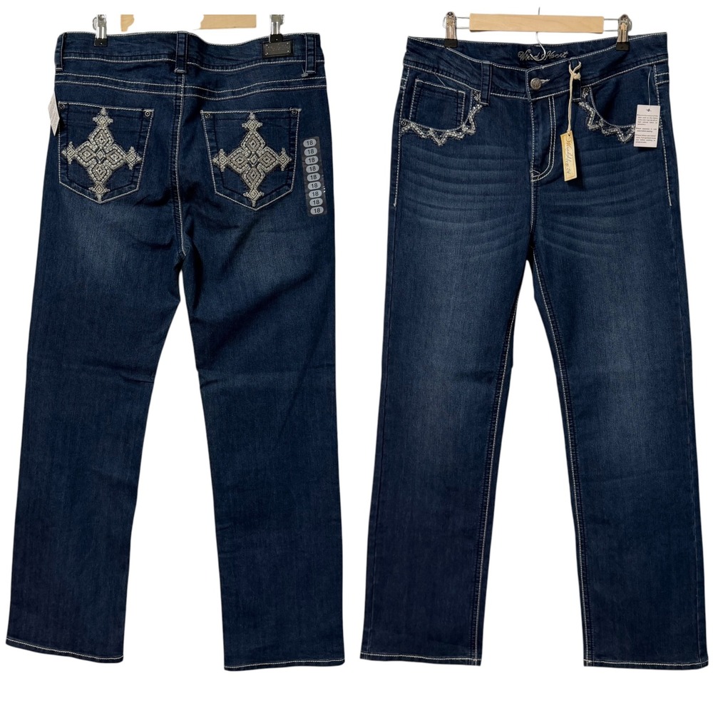 Wired Heart Jeans Women 18 Straight Leg Dark Wash Embroidered Western Cowgirl